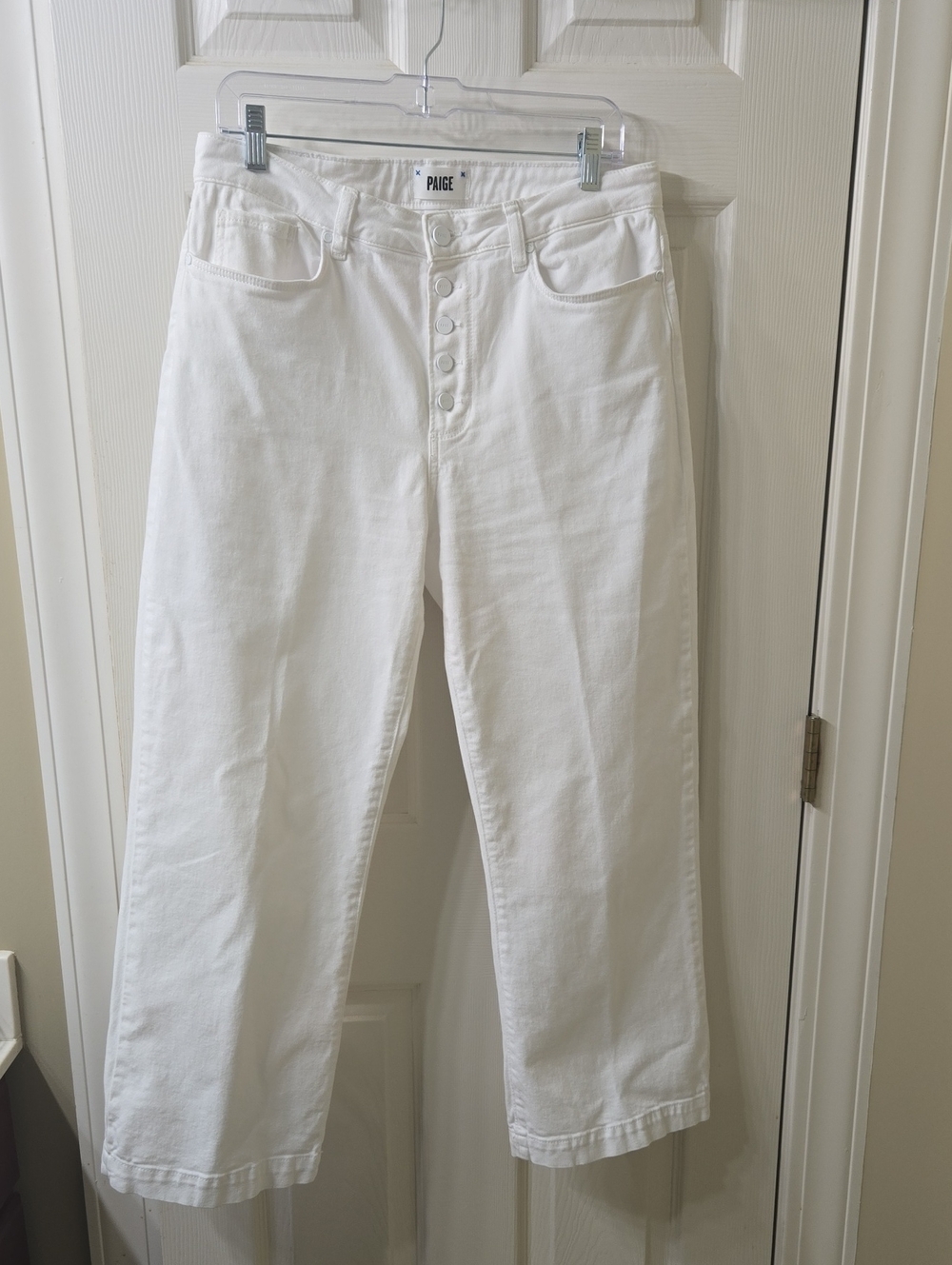 PAIGE White Cropped High-Rise Button-Fly Jeans